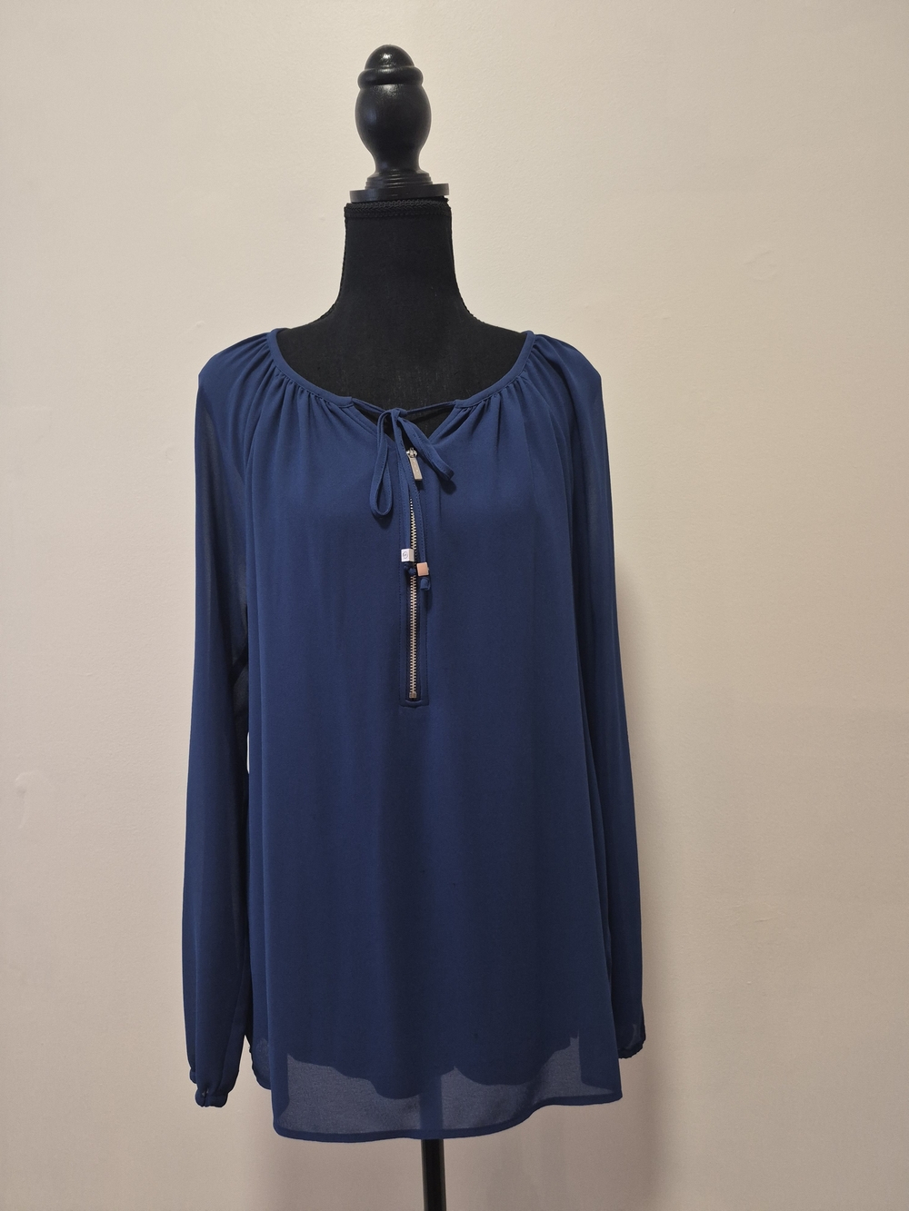 Michael Kors Blue Long-Sleeve Peasant Blouse with Drawstring